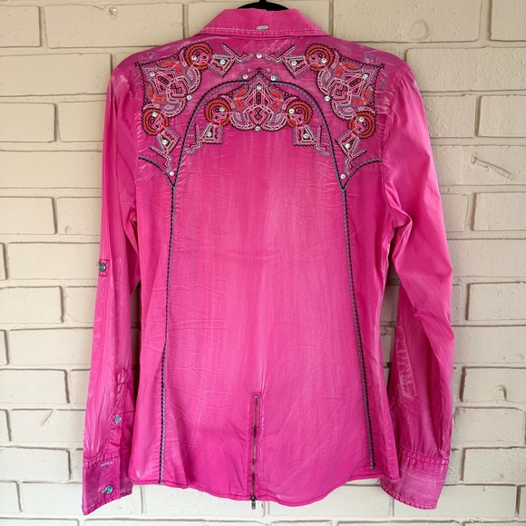 Roar Signature Shirt Womens Pink Western Embellished Rhinestone Cowgirl Medium M - Picture 4 of 10